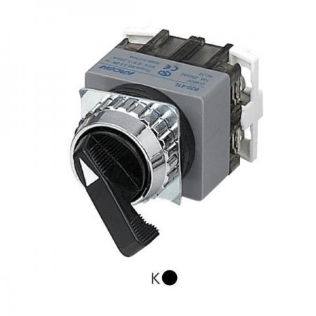 디바이스마트,스위치/부저/전기부품 > 산업용 스위치/제어 기기 > 제어/안전 스위치 > 셀렉터 스위치(22파이 이하),KACON,25파이 비조광 3단 장레버 셀렉터 B25-51L,ø25 / 원형 / 3단동작 / 장레버 / 1A1B / 흑색