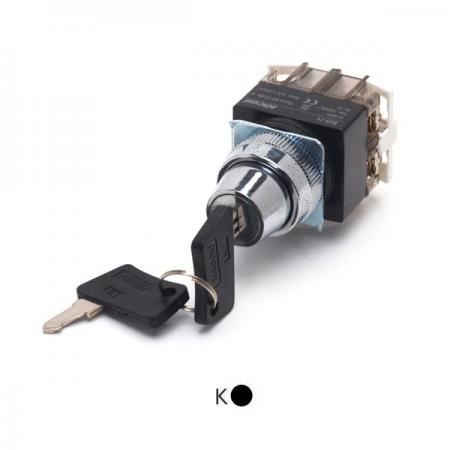 디바이스마트,스위치/부저/전기부품 > 산업용 스위치/제어 기기 > 제어/안전 스위치 > 키 셀렉터 스위치,KACON,25파이 비조광 3단 키 스위치 B25-71K,ø25 / 원형 / 3단동작 / 1A1B / 흑색