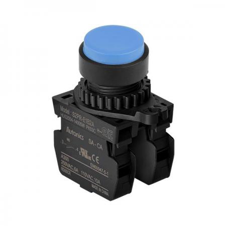 디바이스마트,스위치/부저/전기부품 > 산업용 스위치/제어 기기 > 제어/안전 스위치 > 누름버튼 스위치(25파이 이상),(주)오토닉스,Ø22/25 누름버튼 스위치 S2PR-E1B2AM,취부경 Ø22/25 누름버튼스위치 / 외형:원형 / 버튼형태:[비조광형] 버튼돌출형 / 색상:청색 / 화살표방향:일반 / 접점블록:A접점 2개 / LED블록:없음 / 구형 접점블록