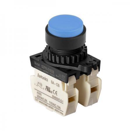 디바이스마트,스위치/부저/전기부품 > 산업용 스위치/제어 기기 > 제어/안전 스위치 > 누름버튼 스위치(25파이 이상),(주)오토닉스,Ø22/25 누름버튼 스위치 S2PR-E1B2B,취부경 Ø22/25 누름버튼스위치 / 외형:원형 / 버튼형태:[비조광형] 버튼돌출형 / 색상:청색 / 화살표방향:일반 / 접점블록:B접점 2개 / LED블록:없음 / 신형 접점블록