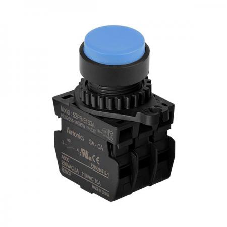 디바이스마트,스위치/부저/전기부품 > 산업용 스위치/제어 기기 > 제어/안전 스위치 > 누름버튼 스위치(25파이 이상),(주)오토닉스,Ø22/25 누름버튼 스위치 S2PR-E1B3AM,취부경 Ø22/25 누름버튼스위치 / 외형:원형 / 버튼형태:[비조광형] 버튼돌출형 / 색상:청색 / 화살표방향:일반 / 접점블록:A접점 3개 / LED블록:없음 / 구형 접점블록