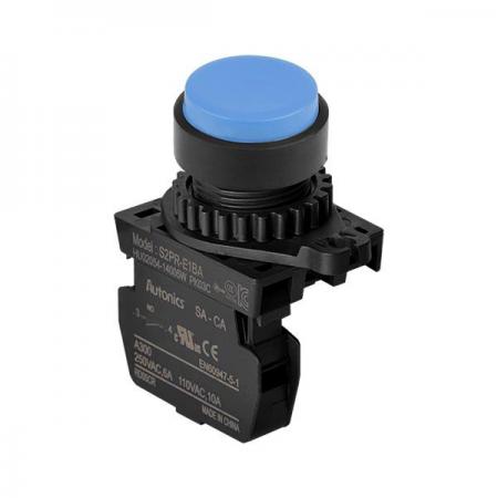 디바이스마트,스위치/부저/전기부품 > 산업용 스위치/제어 기기 > 제어/안전 스위치 > 누름버튼 스위치(25파이 이상),(주)오토닉스,Ø22/25 누름버튼 스위치 S2PR-E1BA,취부경 Ø22/25 누름버튼스위치 / 외형:원형 / 버튼형태:[비조광형] 버튼돌출형 / 색상:청색 / 화살표방향:일반 / 접점블록:A접점 1개 / LED블록:없음 / 신형 접점블록