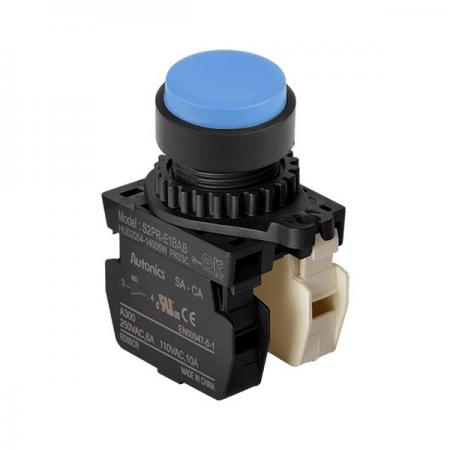 디바이스마트,스위치/부저/전기부품 > 산업용 스위치/제어 기기 > 제어/안전 스위치 > 누름버튼 스위치(25파이 이상),(주)오토닉스,Ø22/25 누름버튼 스위치 S2PR-E1BABM,취부경 Ø22/25 누름버튼스위치 / 외형:원형 / 버튼형태:[비조광형] 버튼돌출형 / 색상:청색 / 화살표방향:일반 / 접점블록:A접점 1개, B접점 1개 / LED블록:없음 / 구형 접점블록