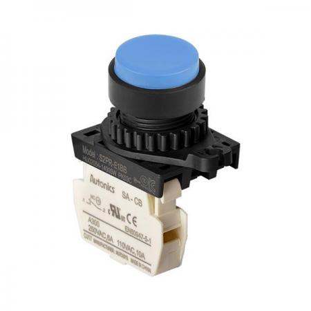 디바이스마트,스위치/부저/전기부품 > 산업용 스위치/제어 기기 > 제어/안전 스위치 > 누름버튼 스위치(25파이 이상),(주)오토닉스,Ø22/25 누름버튼 스위치 S2PR-E1BB,취부경 Ø22/25 누름버튼스위치 / 외형:원형 / 버튼형태:[비조광형] 버튼돌출형 / 색상:청색 / 화살표방향:일반 / 접점블록:B접점 1개 / LED블록:없음 / 신형 접점블록