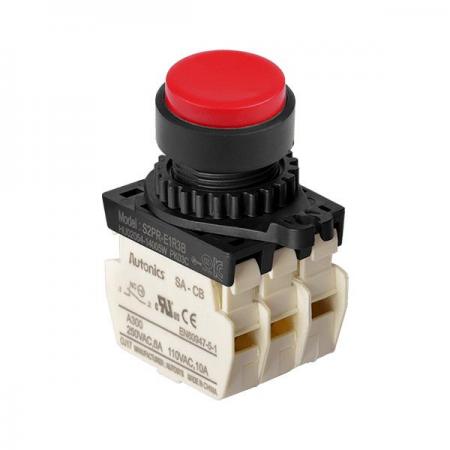 디바이스마트,스위치/부저/전기부품 > 산업용 스위치/제어 기기 > 제어/안전 스위치 > 누름버튼 스위치(25파이 이상),(주)오토닉스,Ø22/25 누름버튼 스위치 S2PR-E1R3BM,취부경 Ø22/25 누름버튼스위치 / 외형:원형 / 버튼형태:[비조광형] 버튼돌출형 / 색상:적색 / 화살표방향:일반 / 접점블록:B접점 3개 / LED블록:없음 / 구형 접점블록