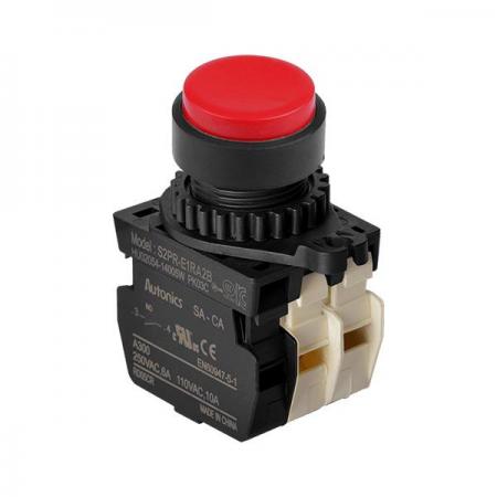 디바이스마트,스위치/부저/전기부품 > 산업용 스위치/제어 기기 > 제어/안전 스위치 > 누름버튼 스위치(25파이 이상),(주)오토닉스,Ø22/25 누름버튼 스위치 S2PR-E1RA2BM,취부경 Ø22/25 누름버튼스위치 / 외형:원형 / 버튼형태:[비조광형] 버튼돌출형 / 색상:적색 / 화살표방향:일반 / 접점블록:A접점 1개, B접점 2개 / LED블록:없음 / 구형 접점블록