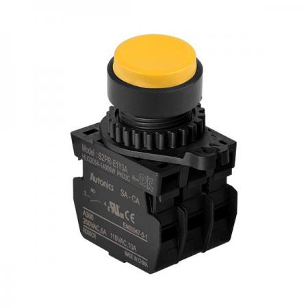 디바이스마트,스위치/부저/전기부품 > 산업용 스위치/제어 기기 > 제어/안전 스위치 > 누름버튼 스위치(25파이 이상),(주)오토닉스,Ø22/25 누름버튼 스위치 S2PR-E1Y3AM,취부경 Ø22/25 누름버튼스위치 / 외형:원형 / 버튼형태:[비조광형] 버튼돌출형 / 색상:황색 / 화살표방향:일반 / 접점블록:A접점 3개 / LED블록:없음 / 구형 접점블록