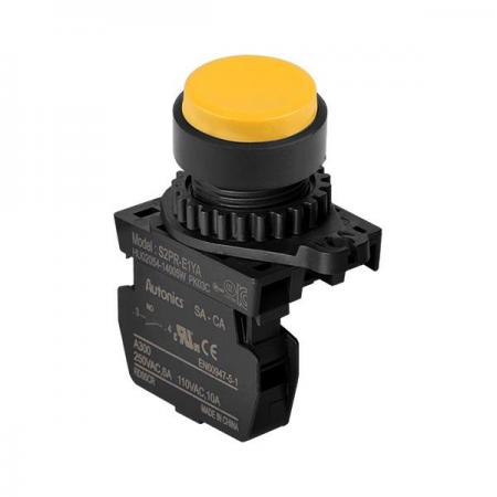 디바이스마트,스위치/부저/전기부품 > 산업용 스위치/제어 기기 > 제어/안전 스위치 > 누름버튼 스위치(25파이 이상),(주)오토닉스,Ø22/25 누름버튼 스위치 S2PR-E1YAM,취부경 Ø22/25 누름버튼스위치 / 외형:원형 / 버튼형태:[비조광형] 버튼돌출형 / 색상:황색 / 화살표방향:일반 / 접점블록:A접점 1개 / LED블록:없음 / 구형 접점블록
