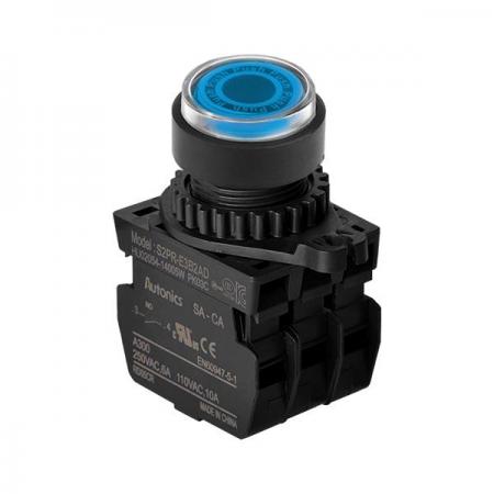 디바이스마트,스위치/부저/전기부품 > 산업용 스위치/제어 기기 > 제어/안전 스위치 > 누름버튼 스위치(25파이 이상),(주)오토닉스,Ø22/25 누름버튼 스위치 S2PR-E3B2ADM,취부경 Ø22/25 누름버튼스위치 / 외형:원형 / 버튼형태:[조광형] 버튼돌출형 / 색상:청색 / 화살표방향:일반 / 접점블록:A접점 2개 / LED블록:AC/DC 전압형 / 구형 접점블록