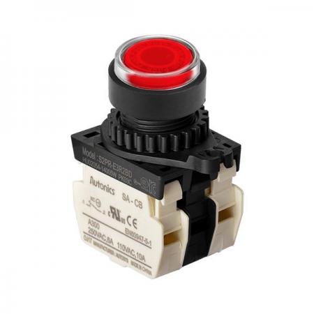 디바이스마트,스위치/부저/전기부품 > 산업용 스위치/제어 기기 > 제어/안전 스위치 > 누름버튼 스위치(25파이 이상),(주)오토닉스,Ø22/25 누름버튼 스위치 S2PR-E3R2BL,취부경 Ø22/25 누름버튼스위치 / 외형:원형 / 버튼형태:[조광형] 버튼돌출형 / 색상:적색 / 화살표방향:일반 / 접점블록:B접점 2개 / LED블록:AC 전압형 / 신형 접점블록