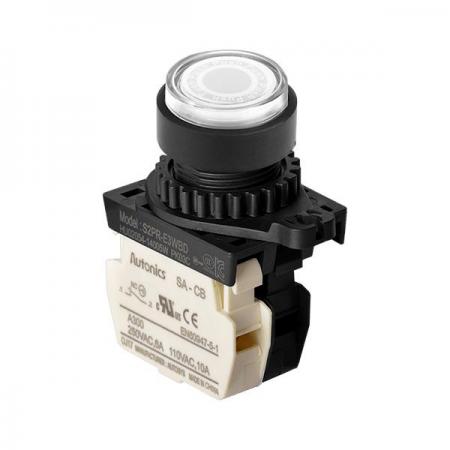 디바이스마트,스위치/부저/전기부품 > 산업용 스위치/제어 기기 > 제어/안전 스위치 > 누름버튼 스위치(25파이 이상),(주)오토닉스,Ø22/25 누름버튼 스위치 S2PR-E3WBD,취부경 Ø22/25 누름버튼스위치 / 외형:원형 / 버튼형태:[조광형] 버튼돌출형 / 색상:백색 / 화살표방향:일반 / 접점블록:B접점 1개 / LED블록:AC/DC 전압형 / 신형 접점블록