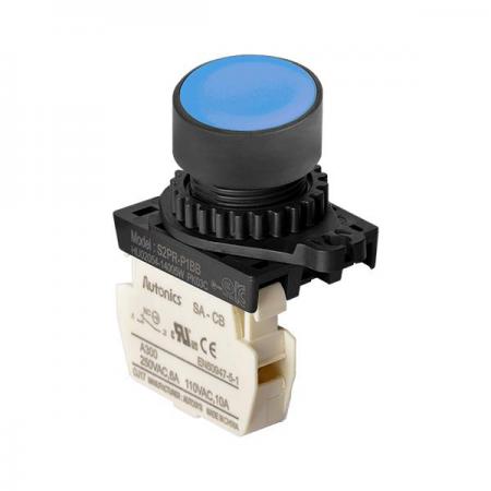 디바이스마트,스위치/부저/전기부품 > 산업용 스위치/제어 기기 > 제어/안전 스위치 > 누름버튼 스위치(25파이 이상),(주)오토닉스,Ø22/25 누름버튼 스위치 S2PR-P1BB,취부경 Ø22/25 누름버튼스위치 / 외형:원형 / 버튼형태:[비조광형] 돌출형 / 색상:청색 / 화살표방향:일반 / 접점블록:B접점 1개 / LED블록:없음 / 신형 접점블록