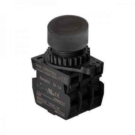 디바이스마트,스위치/부저/전기부품 > 산업용 스위치/제어 기기 > 제어/안전 스위치 > 누름버튼 스위치(25파이 이상),(주)오토닉스,Ø22/25 누름버튼 스위치 S2PR-P1K3A,취부경 Ø22/25 누름버튼스위치 / 외형:원형 / 버튼형태:[비조광형] 돌출형 / 색상:흑색 / 화살표방향:일반 / 접점블록:A접점 3개 / LED블록:없음 / 신형 접점블록