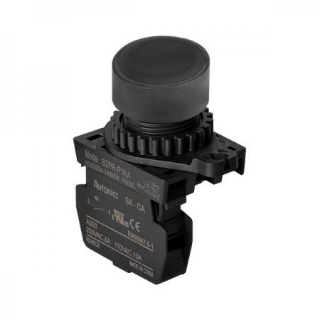 디바이스마트,스위치/부저/전기부품 > 산업용 스위치/제어 기기 > 제어/안전 스위치 > 누름버튼 스위치(25파이 이상),(주)오토닉스,Ø22/25 누름버튼 스위치 S2PR-P1KAM,취부경 Ø22/25 누름버튼스위치 / 외형:원형 / 버튼형태:[비조광형] 돌출형 / 색상:흑색 / 화살표방향:일반 / 접점블록:A접점 1개 / LED블록:없음 / 구형 접점블록