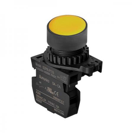 디바이스마트,스위치/부저/전기부품 > 산업용 스위치/제어 기기 > 제어/안전 스위치 > 누름버튼 스위치(25파이 이상),(주)오토닉스,Ø22/25 누름버튼 스위치 S2PR-P1YA,취부경 Ø22/25 누름버튼스위치 / 외형:원형 / 버튼형태:[비조광형] 돌출형 / 색상:황색 / 화살표방향:일반 / 접점블록:A접점 1개 / LED블록:없음 / 신형 접점블록