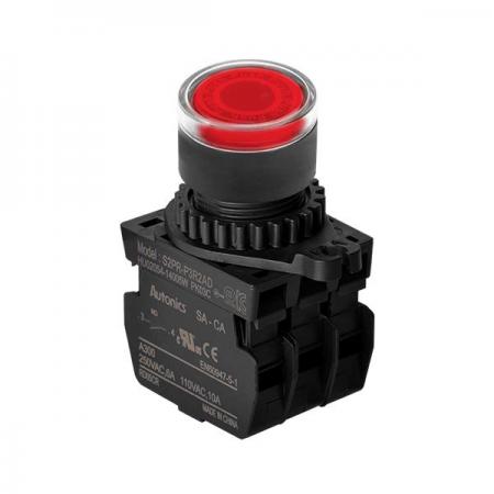디바이스마트,스위치/부저/전기부품 > 산업용 스위치/제어 기기 > 제어/안전 스위치 > 누름버튼 스위치(25파이 이상),(주)오토닉스,Ø22/25 누름버튼 스위치 S2PR-P3R2AL,취부경 Ø22/25 누름버튼스위치 / 외형:원형 / 버튼형태:[조광형] 돌출형 / 색상:적색 / 화살표방향:일반 / 접점블록:A접점 2개 / LED블록:AC 전압형 / 신형 접점블록