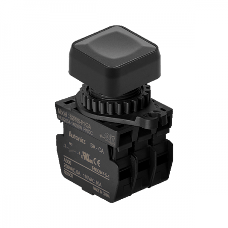 디바이스마트,스위치/부저/전기부품 > 산업용 스위치/제어 기기 > 제어/안전 스위치 > 누름버튼 스위치(25파이 이상),(주)오토닉스,Ø22/25 누름버튼 스위치 S2PRS-P1K3AM,취부경 Ø22/25 누름버튼스위치 / 외형:정사각형 / 버튼형태:[비조광형] 돌출형 / 색상:흑색 / 화살표방향:일반 / 접점블록:A접점 3개 / LED블록:없음 / 구형 접점블록