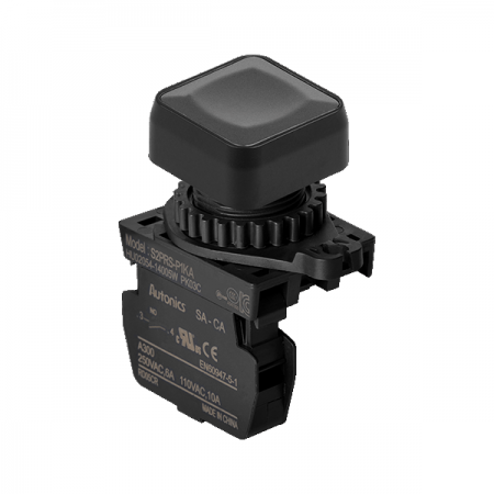 디바이스마트,스위치/부저/전기부품 > 산업용 스위치/제어 기기 > 제어/안전 스위치 > 누름버튼 스위치(25파이 이상),(주)오토닉스,Ø22/25 누름버튼 스위치 S2PRS-P1KAM,취부경 Ø22/25 누름버튼스위치 / 외형:정사각형 / 버튼형태:[비조광형] 돌출형 / 색상:흑색 / 화살표방향:일반 / 접점블록:A접점 1개 / LED블록:없음 / 구형 접점블록