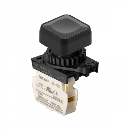 디바이스마트,스위치/부저/전기부품 > 산업용 스위치/제어 기기 > 제어/안전 스위치 > 누름버튼 스위치(25파이 이상),(주)오토닉스,Ø22/25 누름버튼 스위치 S2PRS-P1KB,취부경 Ø22/25 누름버튼스위치 / 외형:정사각형 / 버튼형태:[비조광형] 돌출형 / 색상:흑색 / 화살표방향:일반 / 접점블록:B접점 1개 / LED블록:없음 / 신형 접점블록