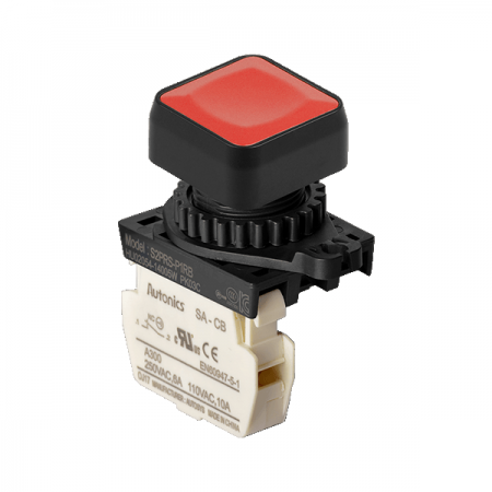 디바이스마트,스위치/부저/전기부품 > 산업용 스위치/제어 기기 > 제어/안전 스위치 > 누름버튼 스위치(25파이 이상),(주)오토닉스,Ø22/25 누름버튼 스위치 S2PRS-P1RB,취부경 Ø22/25 누름버튼스위치 / 외형:정사각형 / 버튼형태:[비조광형] 돌출형 / 색상:적색 / 화살표방향:일반 / 접점블록:B접점 1개 / LED블록:없음 / 신형 접점블록