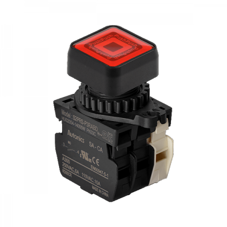 디바이스마트,스위치/부저/전기부품 > 산업용 스위치/제어 기기 > 제어/안전 스위치 > 누름버튼 스위치(25파이 이상),(주)오토닉스,Ø22/25 누름버튼 스위치 S2PRS-P3RABL,취부경 Ø22/25 누름버튼스위치 / 외형:정사각형 / 버튼형태:[조광형] 돌출형 / 색상:적색 / 화살표방향:일반 / 접점블록:A접점 1개, B접점 1개 / LED블록:AC 전압형 / 신형 접점블록