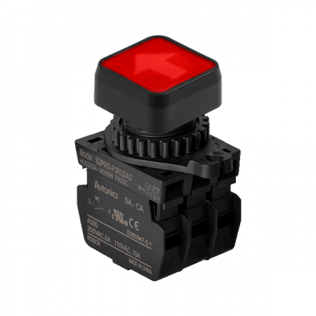디바이스마트,스위치/부저/전기부품 > 산업용 스위치/제어 기기 > 제어/안전 스위치 > 누름버튼 스위치(25파이 이상),(주)오토닉스,Ø22/25 누름버튼 스위치 S2PRS-P3RU2ADM,취부경 Ø22/25 누름버튼스위치 / 외형:정사각형 / 버튼형태:[조광형] 돌출형 / 색상:적색 / 화살표방향:상/하 / 접점블록:A접점 2개 / LED블록:AC/DC 전압형 / 구형 접점블록