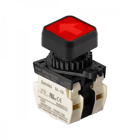 디바이스마트,스위치/부저/전기부품 > 산업용 스위치/제어 기기 > 제어/안전 스위치 > 누름버튼 스위치(25파이 이상),(주)오토닉스,Ø22/25 누름버튼 스위치 S2PRS-P3RU2BD,취부경 Ø22/25 누름버튼스위치 / 외형:정사각형 / 버튼형태:[조광형] 돌출형 / 색상:적색 / 화살표방향:상/하 / 접점블록:B접점 2개 / LED블록:AC/DC 전압형 / 신형 접점블록