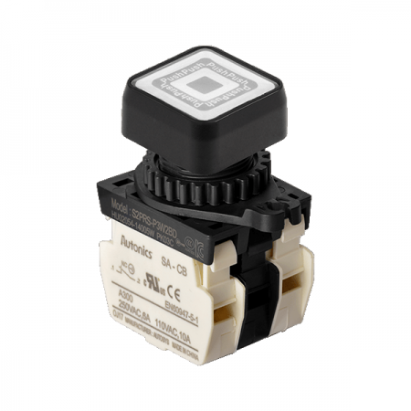 디바이스마트,스위치/부저/전기부품 > 산업용 스위치/제어 기기 > 제어/안전 스위치 > 누름버튼 스위치(25파이 이상),(주)오토닉스,Ø22/25 누름버튼 스위치 S2PRS-P3W2BL,취부경 Ø22/25 누름버튼스위치 / 외형:정사각형 / 버튼형태:[조광형] 돌출형 / 색상:백색 / 화살표방향:일반 / 접점블록:B접점 2개 / LED블록:AC 전압형 / 신형 접점블록