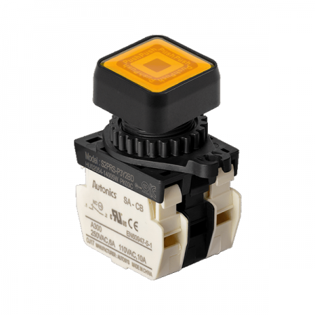 디바이스마트,스위치/부저/전기부품 > 산업용 스위치/제어 기기 > 제어/안전 스위치 > 누름버튼 스위치(25파이 이상),(주)오토닉스,Ø22/25 누름버튼 스위치 S2PRS-P3Y2BLM,취부경 Ø22/25 누름버튼스위치 / 외형:정사각형 / 버튼형태:[조광형] 돌출형 / 색상:황색 / 화살표방향:일반 / 접점블록:B접점 2개 / LED블록:AC 전압형 / 구형 접점블록