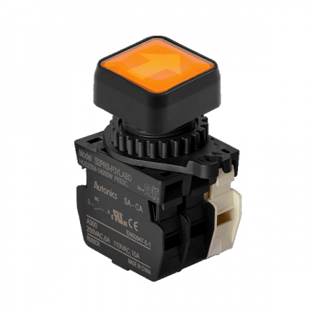 디바이스마트,스위치/부저/전기부품 > 산업용 스위치/제어 기기 > 제어/안전 스위치 > 누름버튼 스위치(25파이 이상),(주)오토닉스,Ø22/25 누름버튼 스위치 S2PRS-P3YLABDM,취부경 Ø22/25 누름버튼스위치 / 외형:정사각형 / 버튼형태:[조광형] 돌출형 / 색상:황색 / 화살표방향:좌/우 / 접점블록:A접점 1개, B접점 1개 / LED블록:AC/DC 전압형 / 구형 접점블록