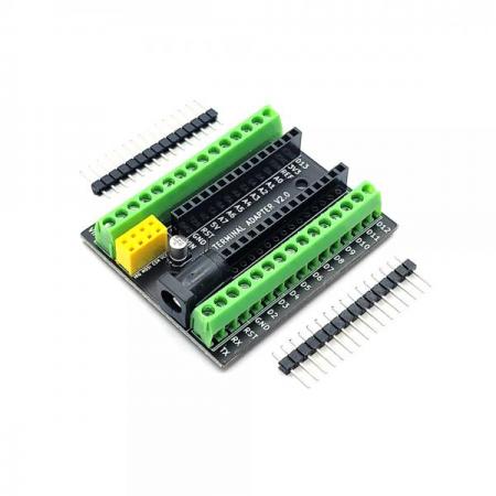 디바이스마트,오픈소스/코딩교육 > 아두이노 > 아두이노 호환쉴드,OEM,아두이노 나노 터미널블록 확장보드 NANO TERMINAL ADAPTER V2.0,DC잭을 통해 외부전원 입력이 가능하고 손쉽게 nRF24L01 무선모듈을 장착할 수 있는 터미널블록 I/O 확장보드입니다. / DC잭 외부입력 전압 : 7~12V