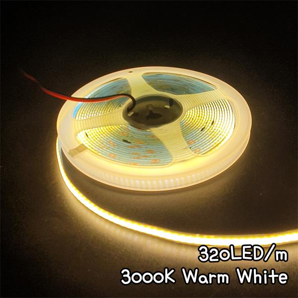 COB LED STRIP 12V, 고밀도 플랙시블 320LED 8mm/5M Reel 3000K warm white [SZH-COB006]