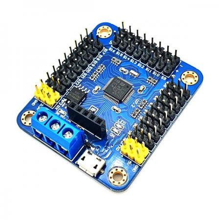 디바이스마트,기계/제어/로봇/모터 > 모터드라이버 > 서보모터 드라이버,SMG,24채널 서보모터/DC모터 PWM 컨트롤러 마이크로 5핀 [THS-SVMD003],서보 모터 컨트롤러 / 24ch / 마이크로 5핀(Micro 5PIN) / VSS 6.5V~12V / 모터 전원 공급: 4.8V~7.2V / TTL / PWM / 사이즈: 51 x 44 x 12 mm