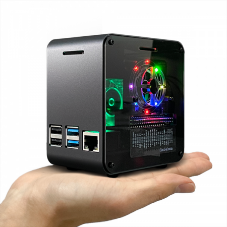 디바이스마트,오픈소스/코딩교육 > 라즈베리파이 > 라즈베리파이 케이스,일렉트로쿠키,라즈베리파이4 미니 데스크탑 알루미늄 방열 케이스 [무광 블랙 바디 - Gray Black],미니 데스크탑 형태의 라즈베리파이4 전용 알루미늄 케이스 / 뛰어난 방열팬 구조와 RGB 무드조명 장착