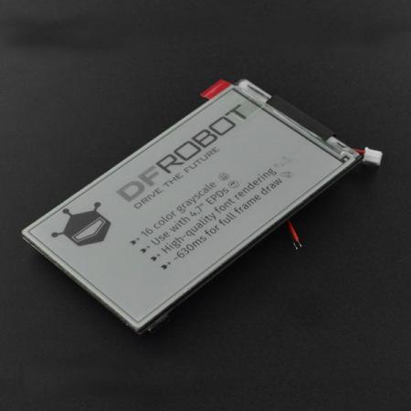 디바이스마트,LED/LCD > LCD COLOR > 칼라 LCD패널 > 4인치대 컬러 LCD패널,DFROBOT,4.7' E-ink Screen for ESP32 [DFR0835],컨트롤러: ESP32-WROVER-E(ESP32-D0WDQ6 V3) / 플래시: 16MB / PSRAM: 8MB/ 해상도: 540(H)×960(V) / 배터리 커넥터: PH 2.0 인터페이스