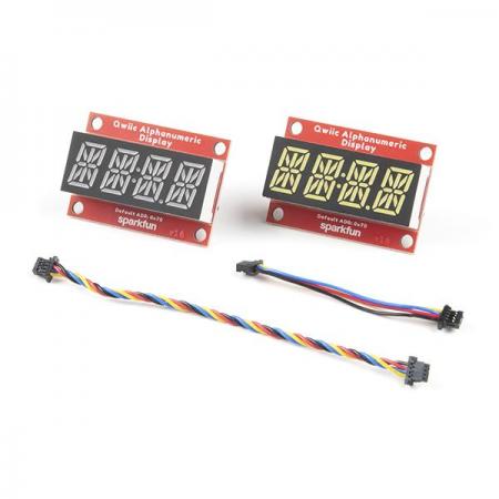 디바이스마트,MCU보드/전자키트 > 디스플레이 > 세그먼트,SparkFun,SparkFun Qwiic Alphanumeric Kit [KIT-18624],빨간색과 흰색 지원 / 작동 전압: 3.3V / 14개의 세그먼트 숫자 / 2개의 Qwiic 케이블이 포함 / 최대 표시 세그먼트 수: 128 패턴 / I 2 C 주소: 0x70(0x71, 0x72, 0x73)