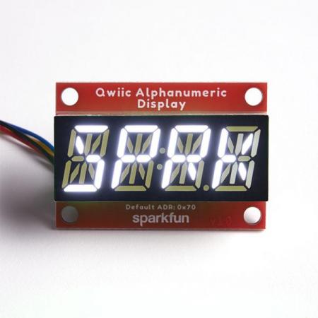 디바이스마트,MCU보드/전자키트 > 디스플레이 > 세그먼트,SparkFun,SparkFun Qwiic Alphanumeric Kit [KIT-18624],빨간색과 흰색 지원 / 작동 전압: 3.3V / 14개의 세그먼트 숫자 / 2개의 Qwiic 케이블이 포함 / 최대 표시 세그먼트 수: 128 패턴 / I 2 C 주소: 0x70(0x71, 0x72, 0x73)