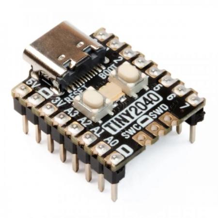디바이스마트,오픈소스/코딩교육 > 파이썬/IoT 개발 보드 > RP2040/RP2350,Pimoroni,Tiny 2040 – 2MB [PIM593],RP2040 칩셋 기반 Tiny 2040 / 2MB QSPI(XiP) 버전 / 프로그래밍 가능한 RGB LED, 리셋 버튼 및 부팅 버튼을 위한 스위치 2개 / RP2040 구동
