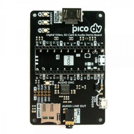 디바이스마트,오픈소스/코딩교육 > 파이썬/IoT 개발 보드 > RP2040/RP2350,Pimoroni,Pimoroni Pico DV Demo Base [PIM588],PCM5100A 기반 / HDMI 포트 내장, 라즈베리파이 피코 호환 비디오/오디오 데모 보드 / SD카드 슬롯 / 라인 레벨 I2S 오디오, 버튼