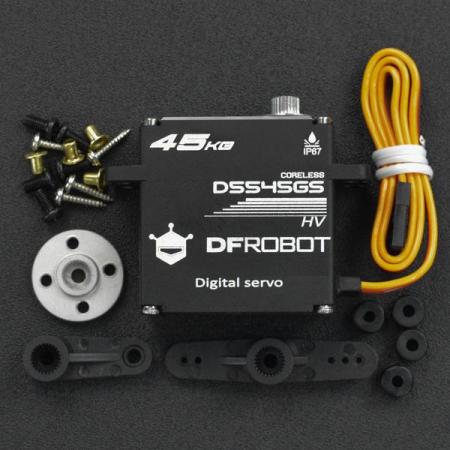 디바이스마트,기계/제어/로봇/모터 > 모터류 > 서보모터,DFROBOT,45KG Torque Coreless Waterproof Servo [SER0061],500-2500μsec의 펄스 범위 내에서 최대 180도 회전 각도와 8.4V 작동 전압에서 45kgcm 스톨 토크의 특징 / 제어 시스템: PWM / 작동 전압: 6.0V ~8.4V / 작동 온도: -20℃~ +60℃ /  신호 펄스 폭 범위: 500 - 2500μsec