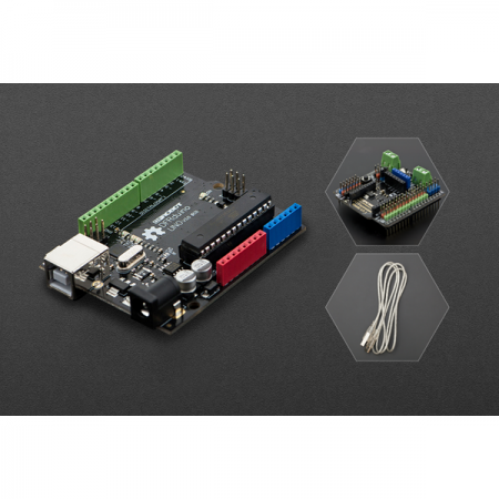 디바이스마트,오픈소스/코딩교육 > 아두이노 > 아두이노 호환쉴드,DFROBOT,DFRduino UNO R3 with IO Expansion Shield and USB Cable A-B [DFR0216-2],작동 전압: 5V / 입력 전압(권장): 7 ~ 12V / 디지털 I/O 핀: 14개(이 중 6개는 PWM 출력 제공) / 아날로그 입력 핀: 6 /  클럭 속도: 16MHz / 크기: 75 x54 x15mm(2.95  x2.13 x0.59" )