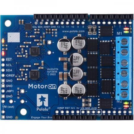 디바이스마트,기계/제어/로봇/모터 > 모터드라이버 > DC모터 드라이버 > 500W 이상 DC모터 드라이버,Pololu,Motoron M2S24v16 Dual High-Power Motor Controller Shield for Arduino (Connectors Soldered) #5045,M2S24v16 / 6.5V ~ 40V 에서 작동 하며 모터당 최대 16A 제공 / 아두이노 / 납땜된 헤더, 터미널 블록 제공