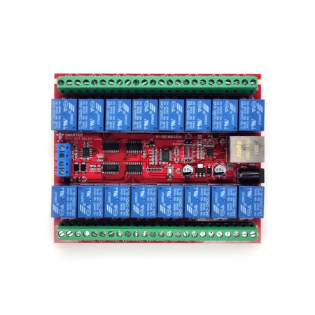 디바이스마트,MCU보드/전자키트 > 전원/신호/저장/응용 > 릴레이,한진데이타,네트웍(Ethernet)제어 16채널 릴레이 I/O모듈 (P3687-1),134 x 106mm / 릴레이 채널 : 16채널/ 동작전원 : DC 12V