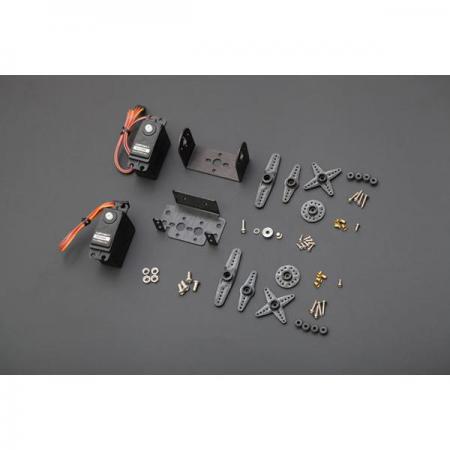 디바이스마트,기계/제어/로봇/모터 > 모터류 > 서보모터 > 아날로그 서보모터,DFROBOT,Gravity: DF05BB Tilt/Pan Kit (5kg) [FIT0045],작동 전압: 4.8-6V / 작동 전류: 0.1-0.8A / 토크: 4.8kg-cm @ 4.8V ; 5.5kg-cm @6V  /  작동 온도: 0℃~55℃ /  크기: 41x20x38mm(1.6x0.8x1.5인치)