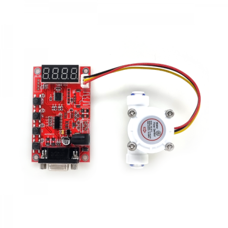 디바이스마트,MCU보드/전자키트 > 센서모듈 > 수위/빗물/PH/바람 > 빗물/PH/탁도/수위센서,한진데이타,유량측정 FND 표시 & RS232C 통신모듈(P4310-1),유량센서 : 피팅타입 (6.4mm 외경) / 유량범위 : 0.3~6 L/min / 통신방식 : RS232C