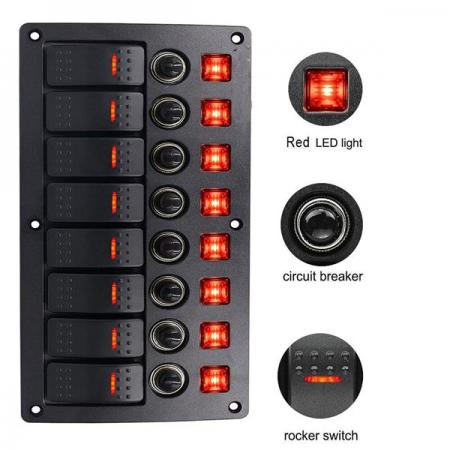 디바이스마트,EV 전기차/캠핑카/그린에너지 > 컨트롤패널/박스 > 컨트롤패널,SMG,12/24V 범용 8구 토글 스위치 LED 패널 (파랑) [TYE-SP005],12~24V / LED / 로커스위치 8구 / 블루