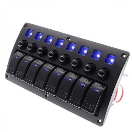 디바이스마트,EV 전기차/캠핑카/그린에너지 > 컨트롤패널/박스 > 컨트롤패널,SMG,12/24V 범용 8구 토글 스위치 LED 패널 (파랑) [TYE-SP005],12~24V / LED / 로커스위치 8구 / 블루