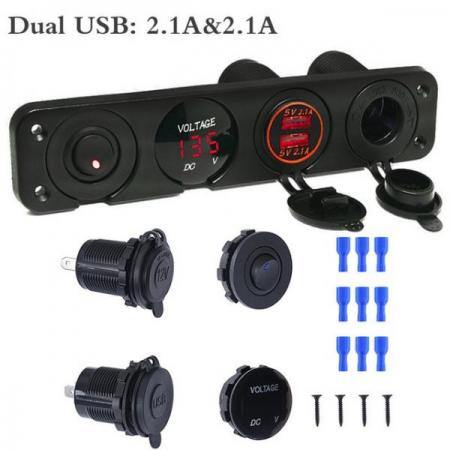 디바이스마트,EV 전기차/캠핑카/그린에너지 > 컨트롤패널/박스 > 컨트롤패널,SMG,12V, 1 LED 듀얼 USB 차량용 충전기 전압계 패널 (빨강) [TYE-SP009],스위치 1구 / 전압계 / 듀얼 USB / 시가잭 / 레드