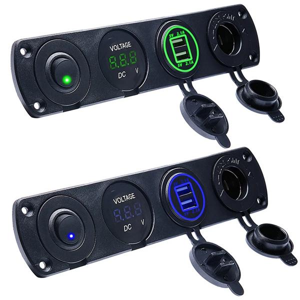12V, 1 LED 듀얼 USB 차량용 충전기 전압계 패널 (파랑) [TYE-SP010]