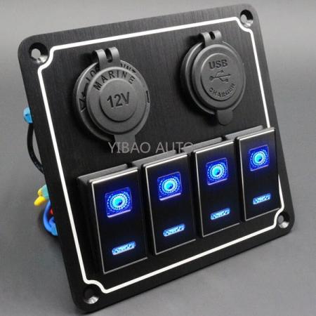 디바이스마트,EV 전기차/캠핑카/그린에너지 > 컨트롤패널/박스 > 컨트롤패널,SMG,12V/24V 4 로커 스위치 듀얼 USB 패널(검정 4구) [TYE-SP015],스위치 4구 / 파워소켓 / 듀얼 USB / 블랙
